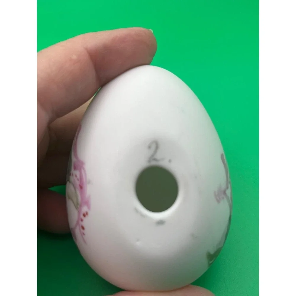 Hand Painted Porcelain Floral Egg Pink‎ Rose Cottagecore Decorative Ornament